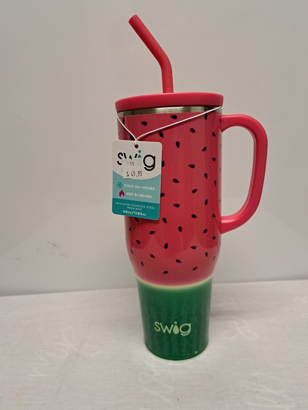 Swig Watermelon Insulated Travel Mug - Pink & Green